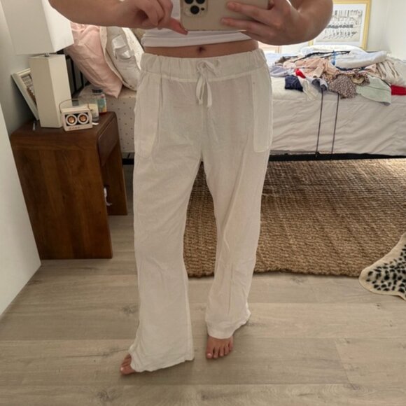 Princess Polly White Linen Straight Leg Pants - Picture 1 of 1